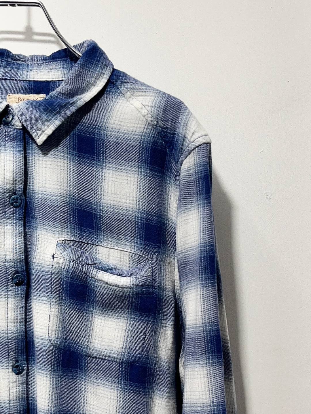 1990s blue × white ombré check flannel shirt
