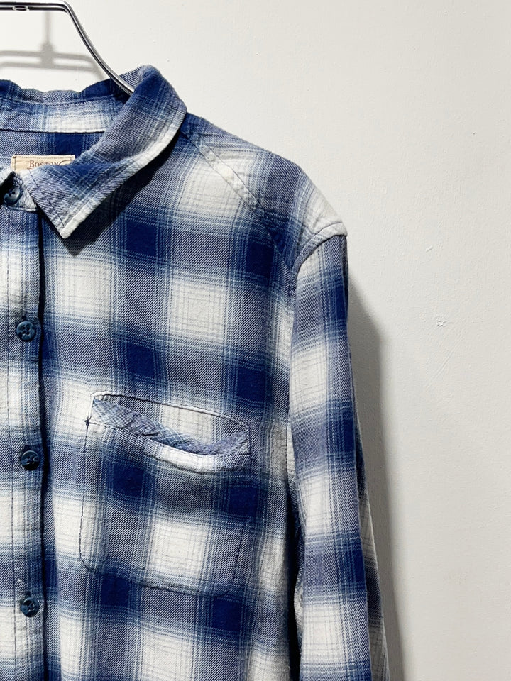 1990s blue × white ombré check flannel shirt
