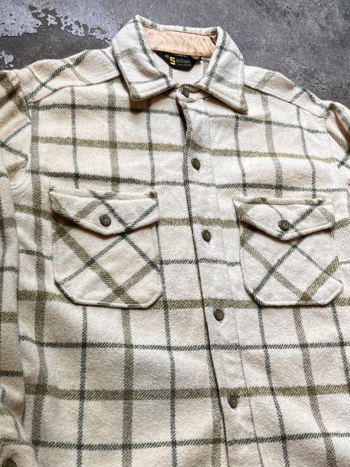 1960s ecru × olive checkered wool shirt