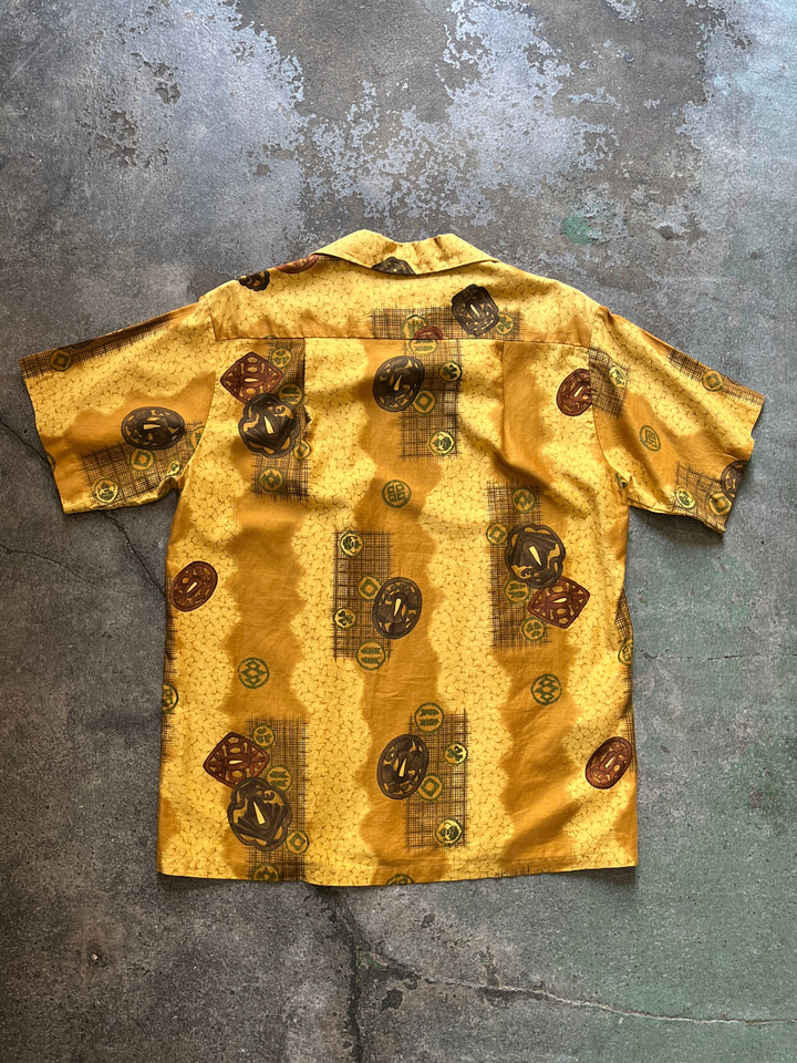 1960-70s all-over pattern s/s open collar shirt