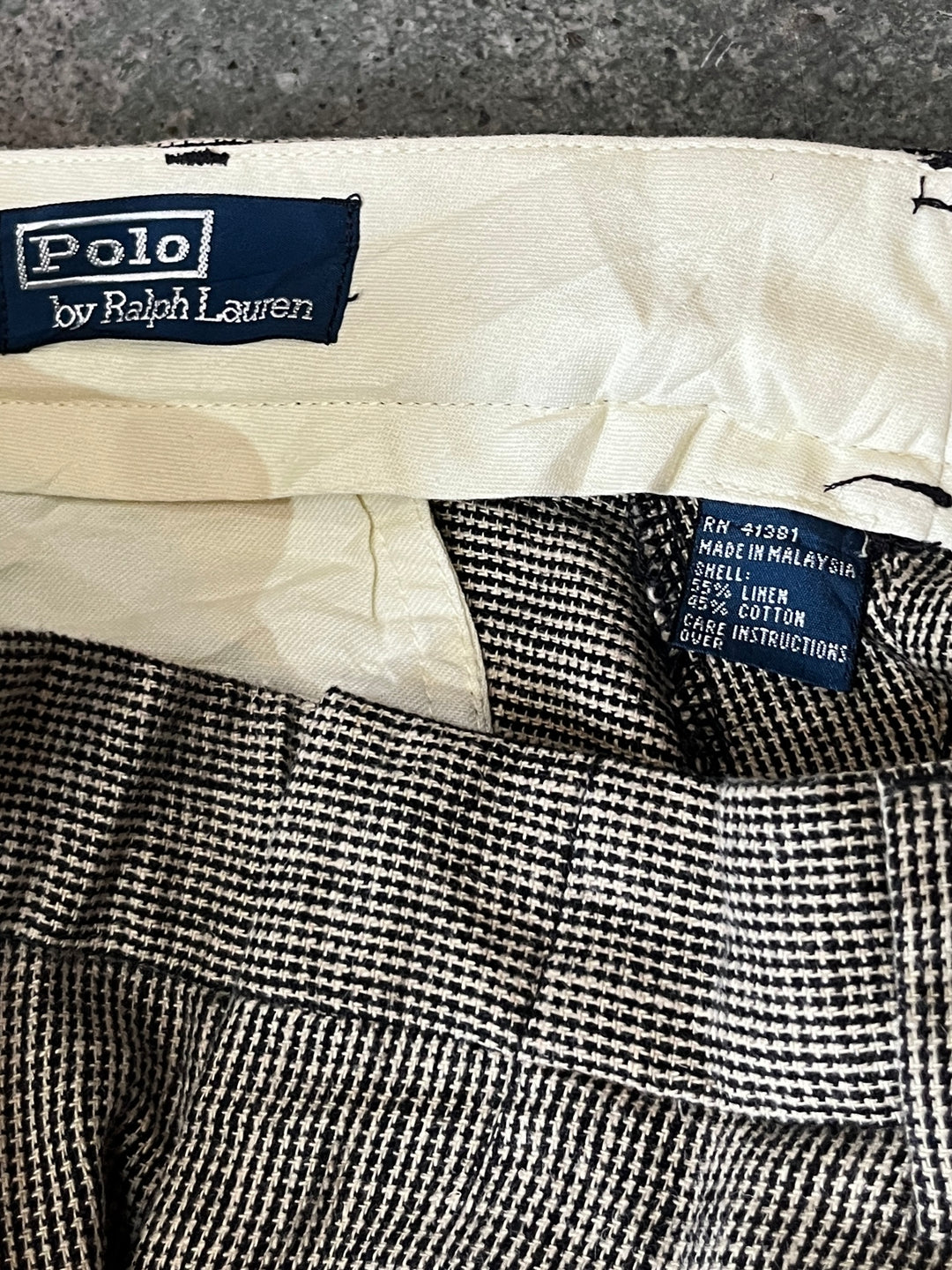 1990-00s "Polo by Ralph Lauren" houndstooth linen brend slacks 36×30