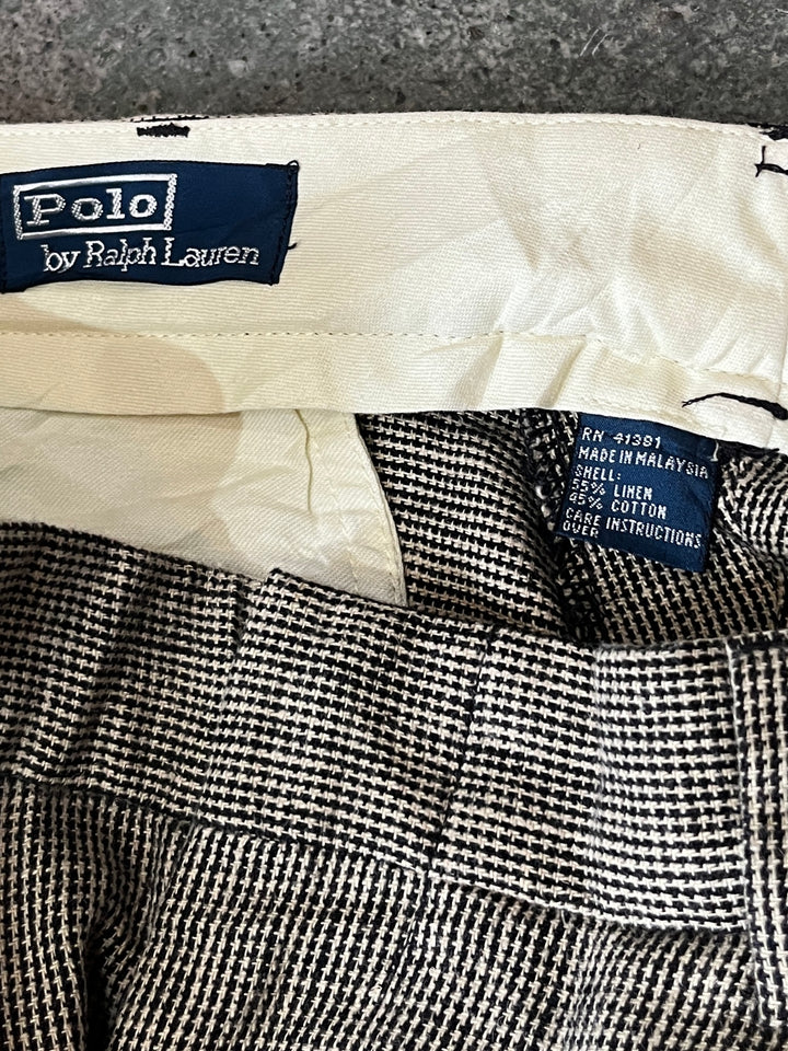 1990-00s "Polo by Ralph Lauren" houndstooth linen brend slacks 36×30