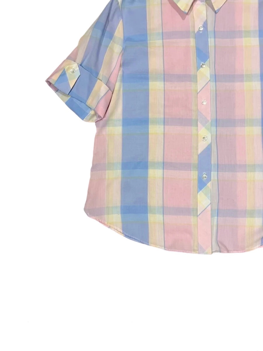 sherbet color checkered 2way sleeve design shirt