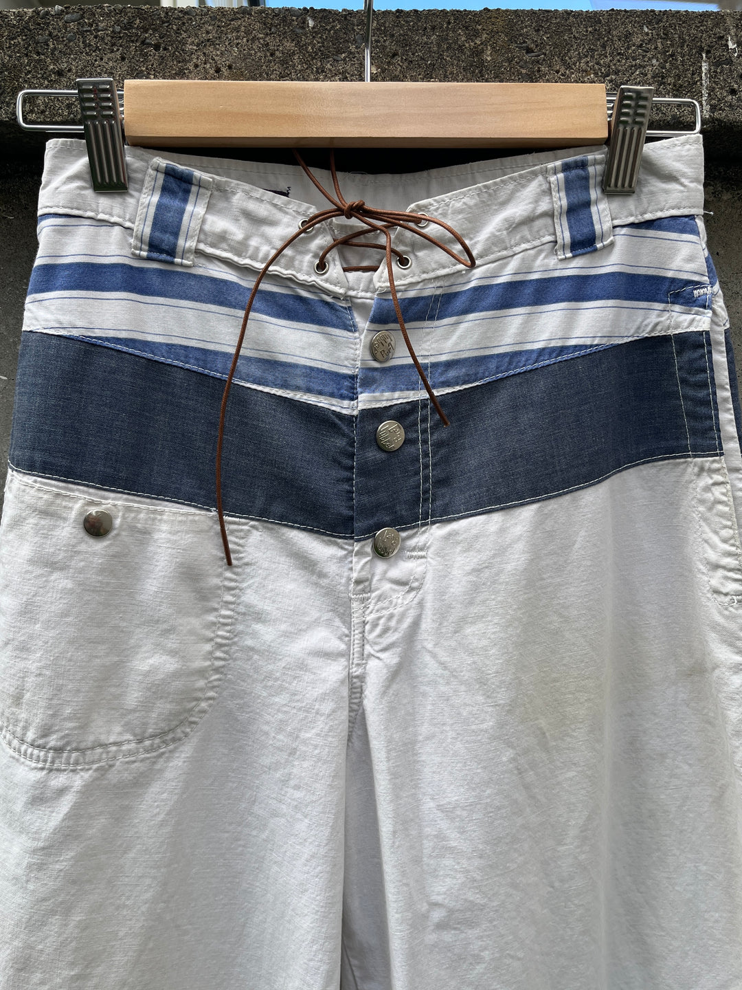 1970s marine stripe patchwork design pants