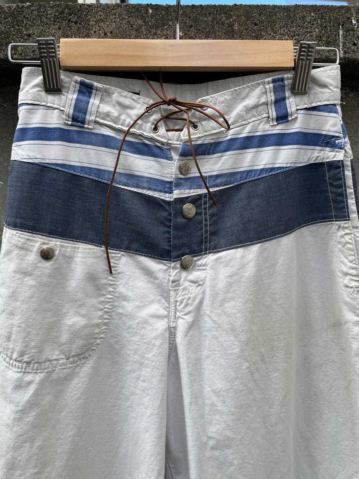 1970s marine stripe patchwork design pants