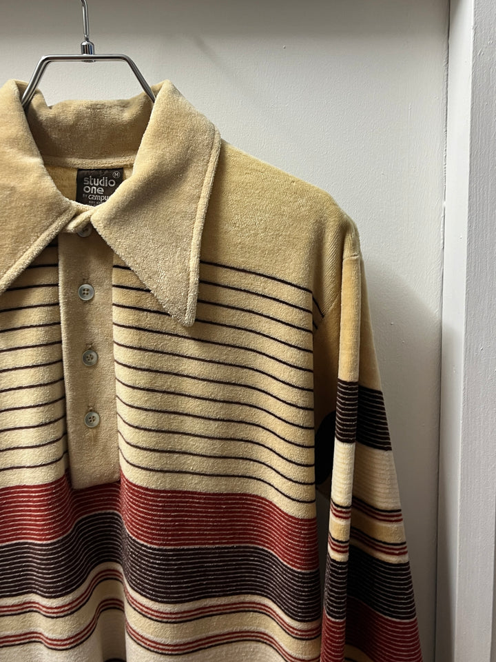 1970s multi border pattern velour pullover tops