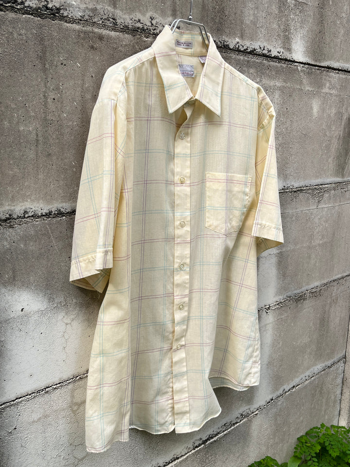 1980-90s pale yellow checkered s/s shirt