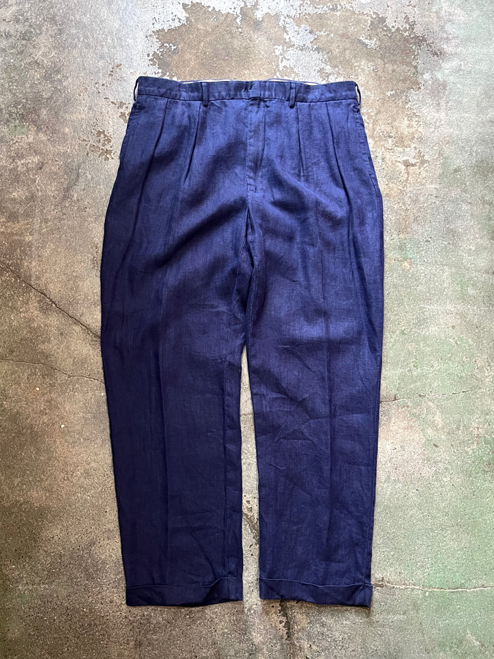 1990-00s "Polo by Ralph Lauren" navy linen slacks 40×32