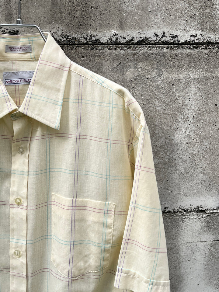 1980-90s pale yellow checkered s/s shirt