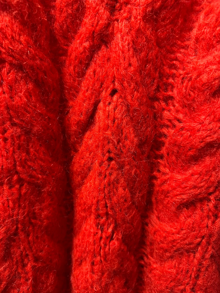 red color mohair mix shaggy cable knit