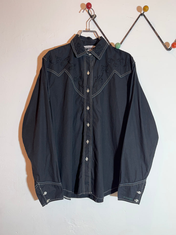 1990s black embroidered western shirt