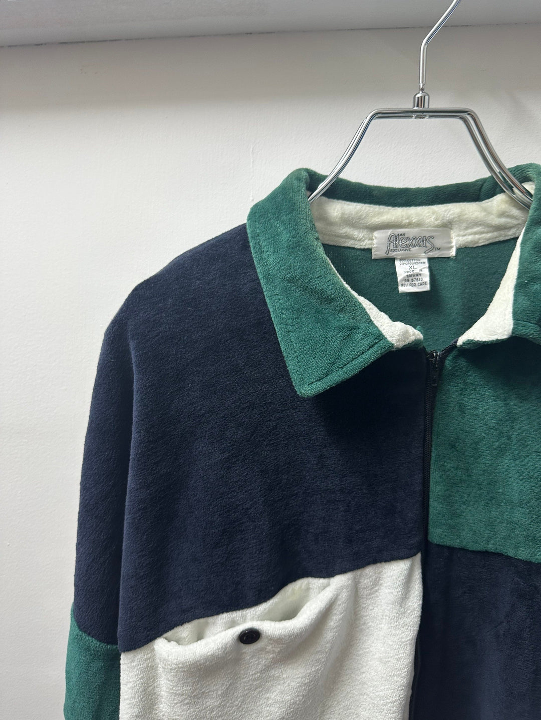 1980-90s green × black × white half zip velour tops