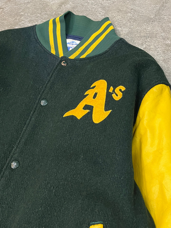 1980-90s USA made MLB Athletics melton wool × leather stadium jacket
