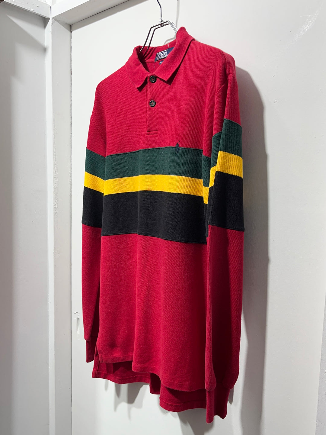 1990s "Polo by Ralph Lauren" rasta stripe rugby shirt