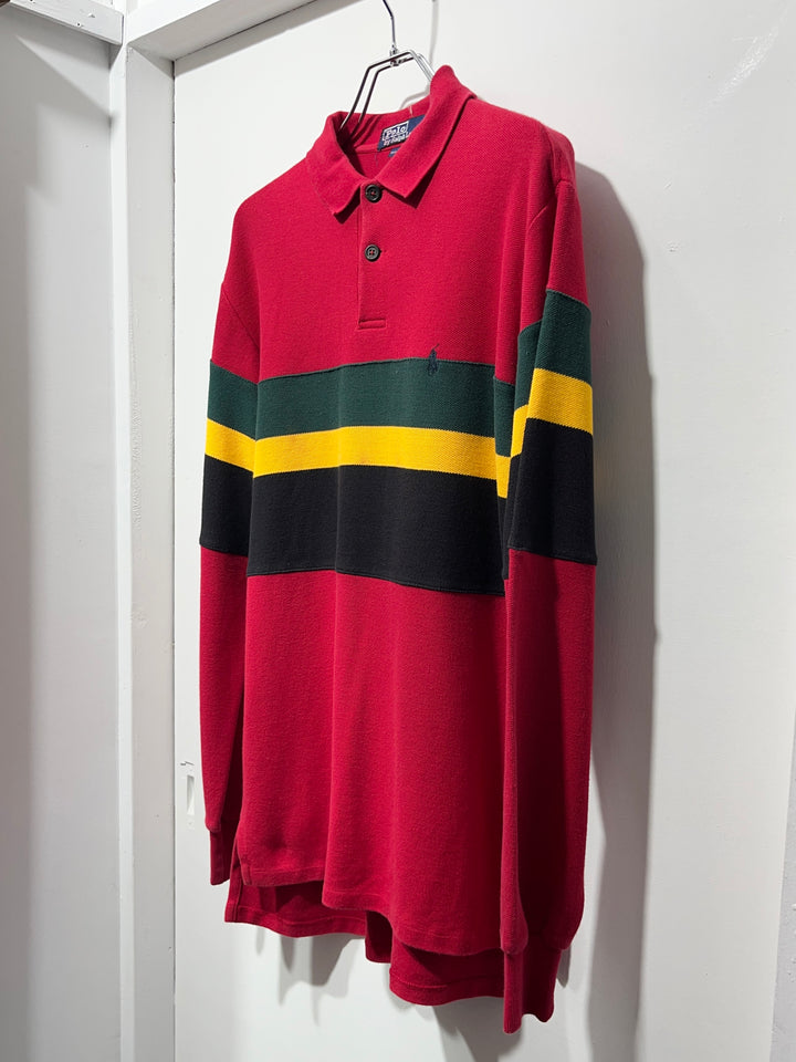 1990s "Polo by Ralph Lauren" rasta stripe rugby shirt