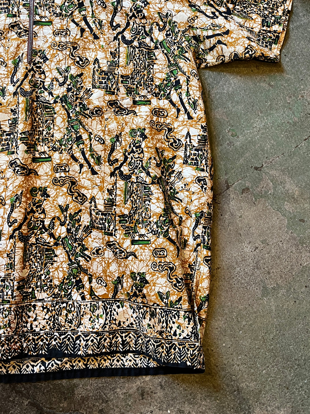 1950-60s oriental pattern half zip pullover s/s shirt