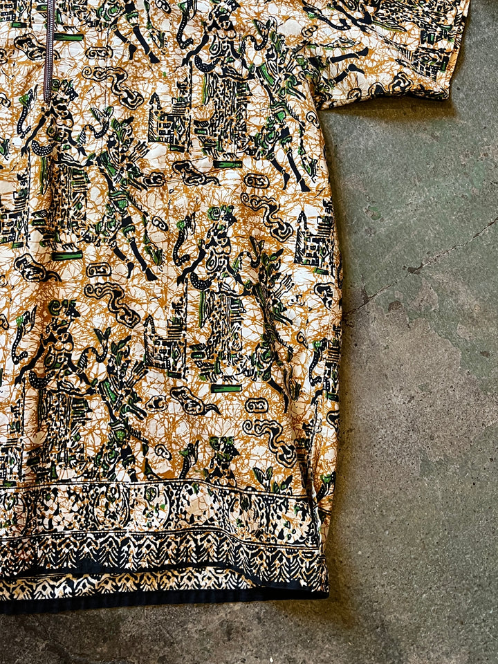 1950-60s oriental pattern half zip pullover s/s shirt