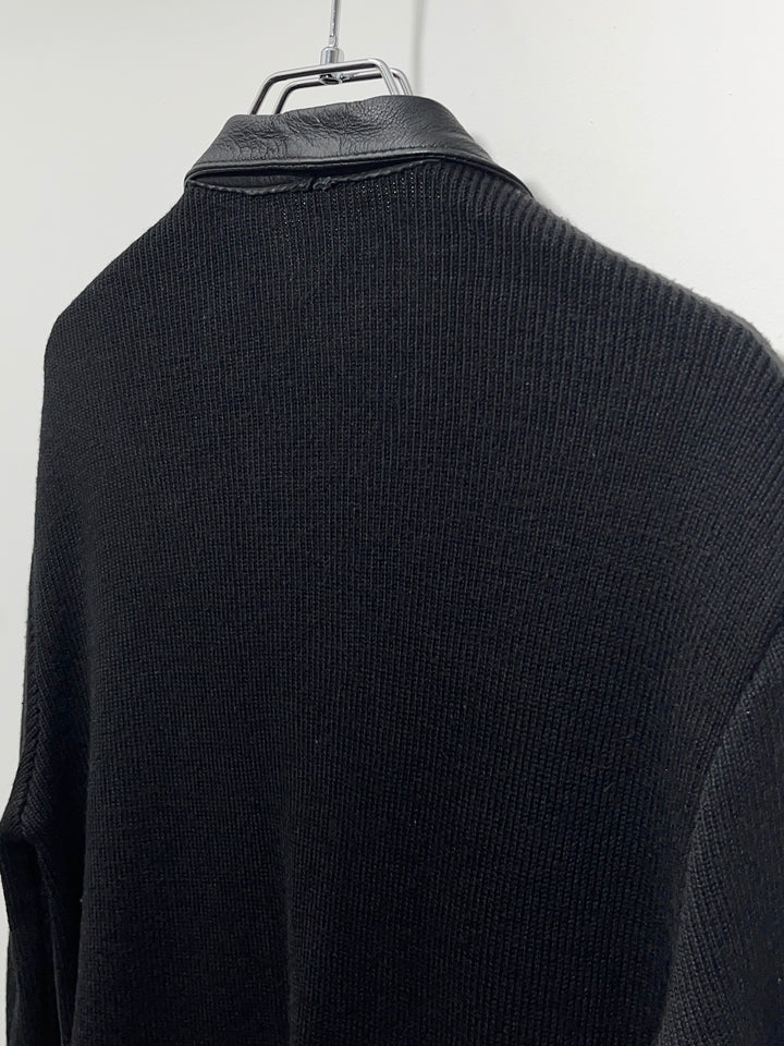 1990-00s black leather × knit switch design jacket