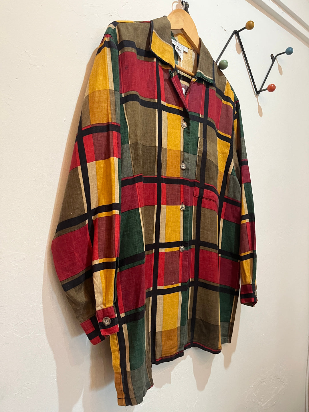 1990s checkered open collar shirt