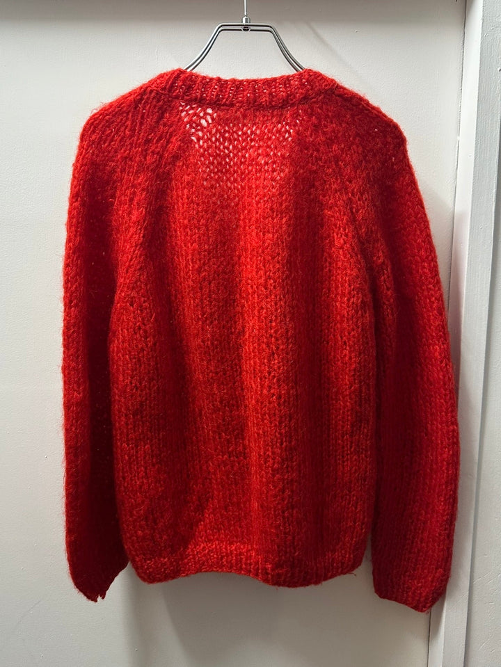 red color mohair mix shaggy cable knit