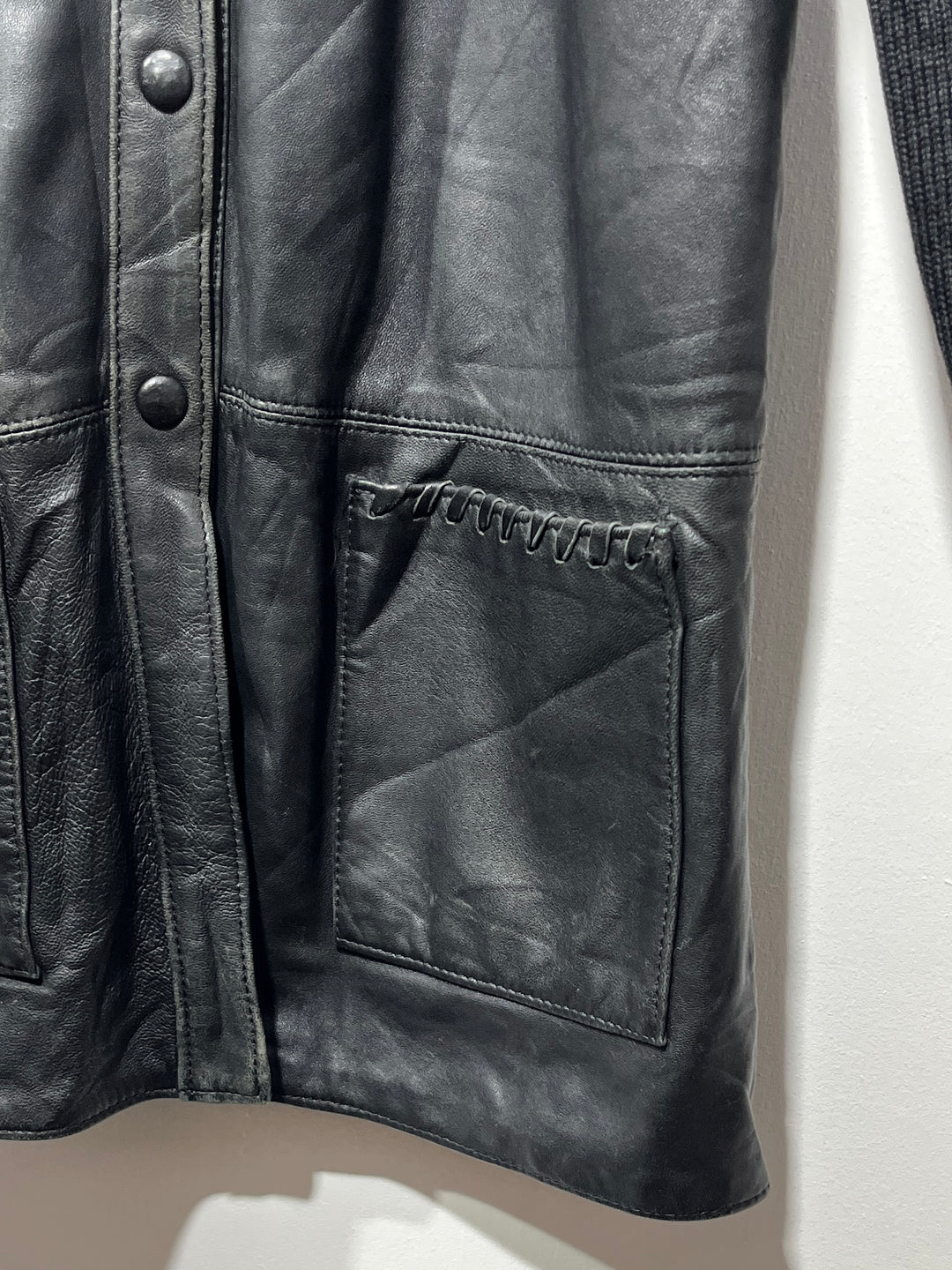 1990-00s black leather × knit switch design jacket