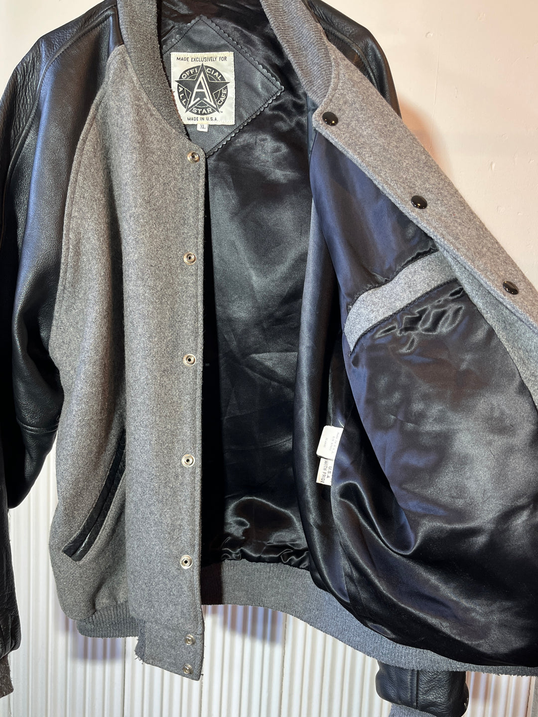 1990s USA made "ALL STAR CAFE" official leather × melton varsity jacket