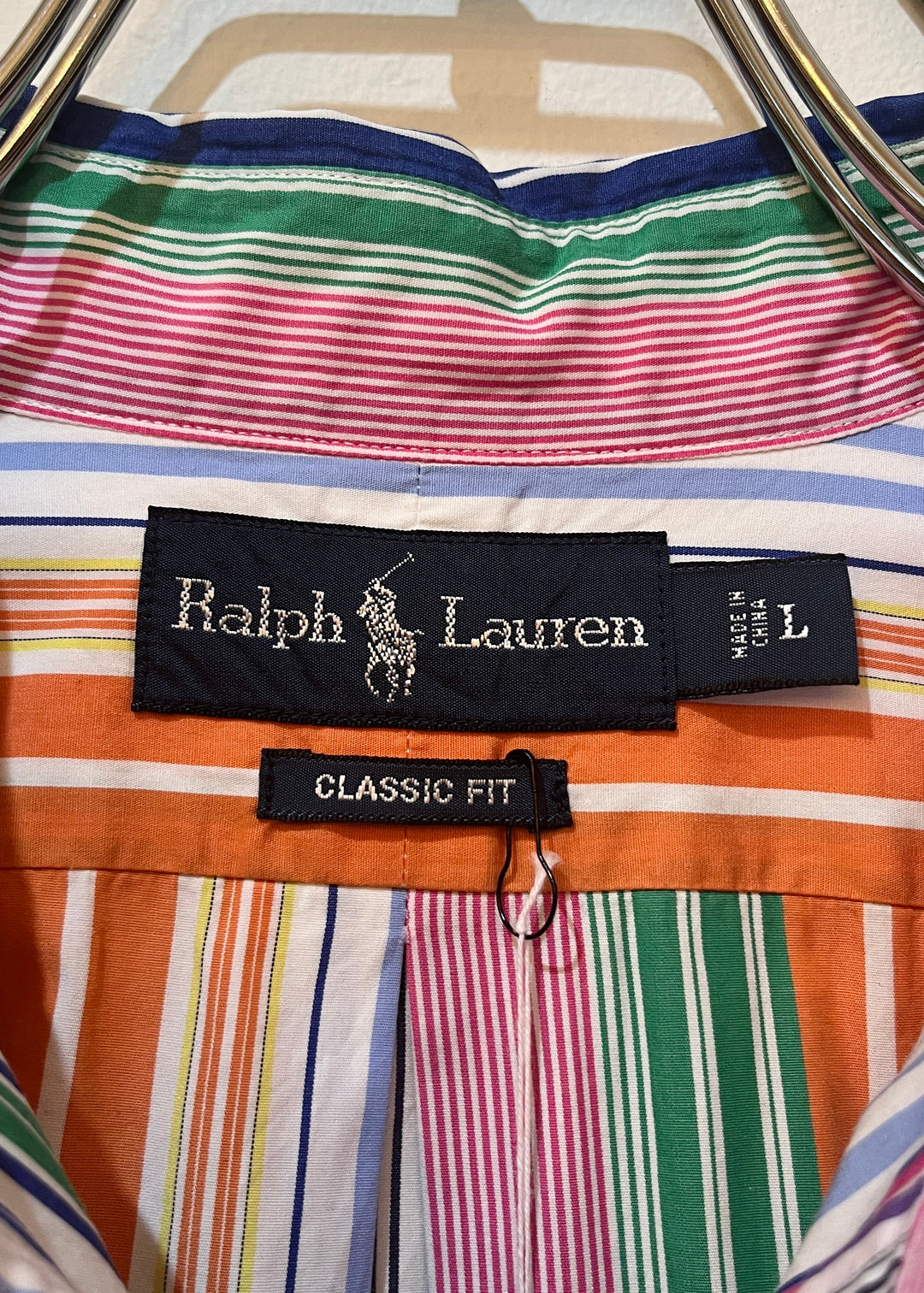 1990s "Ralph Lauren" colorful stripe B.D shirt -CLASSIC FIT-