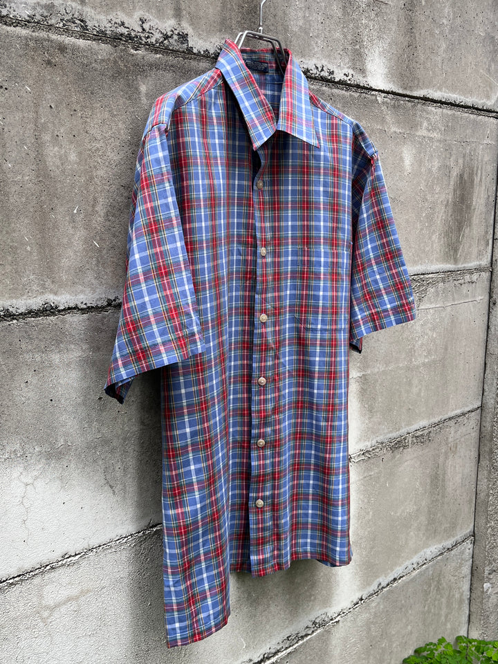 1980s blue × red tartan checkered s/s shirt