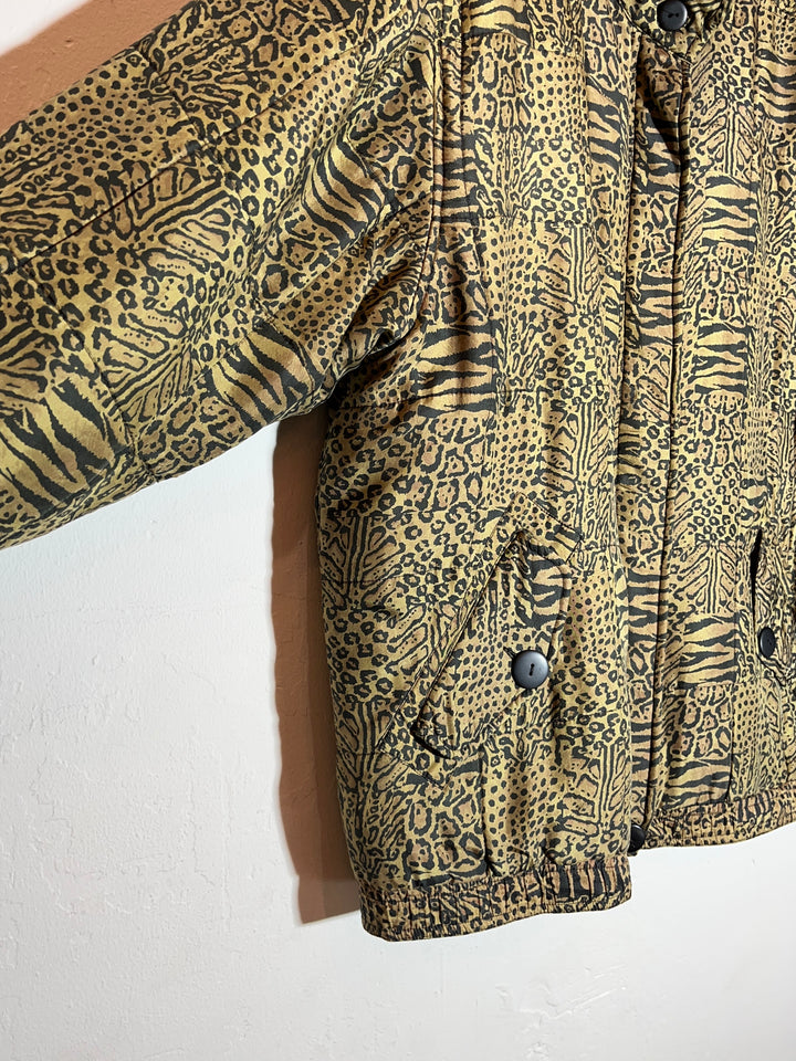 1990s feline pattern padded jacket