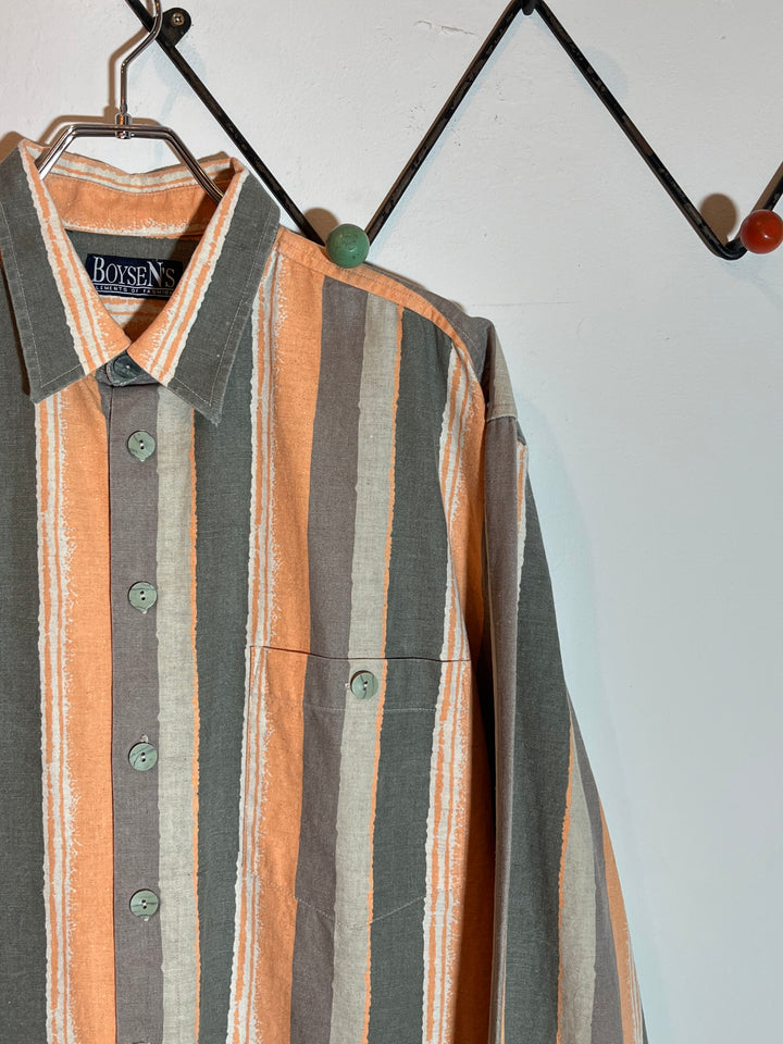 1990s gray × pale orange stripe shirt