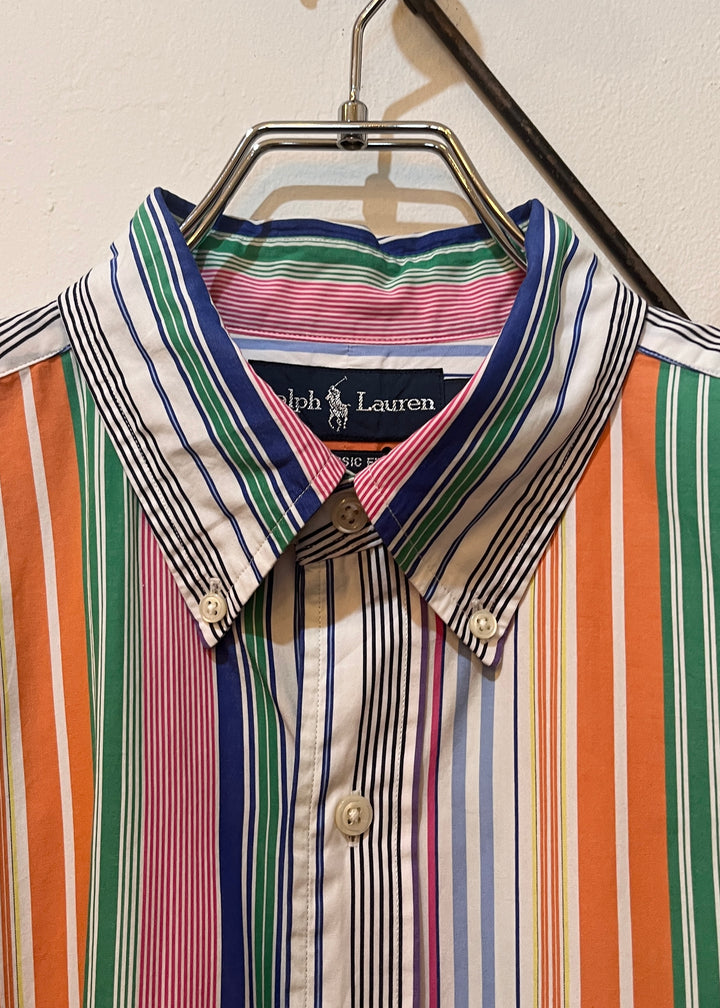 1990s "Ralph Lauren" colorful stripe B.D shirt -CLASSIC FIT-