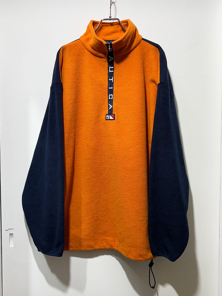 1990s USA made "nautica" orange × navy halfzip fleece jacket