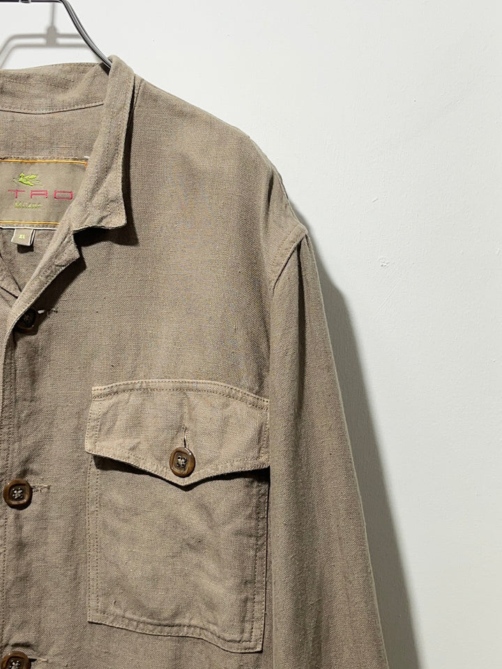 2000s ITALY made "ETRO" beige linen safari jacket
