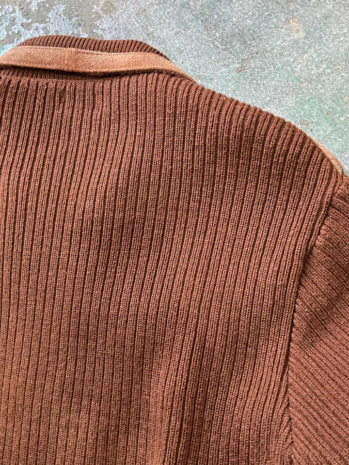 1980-90s cocoa brown suede leather × knitting jacket