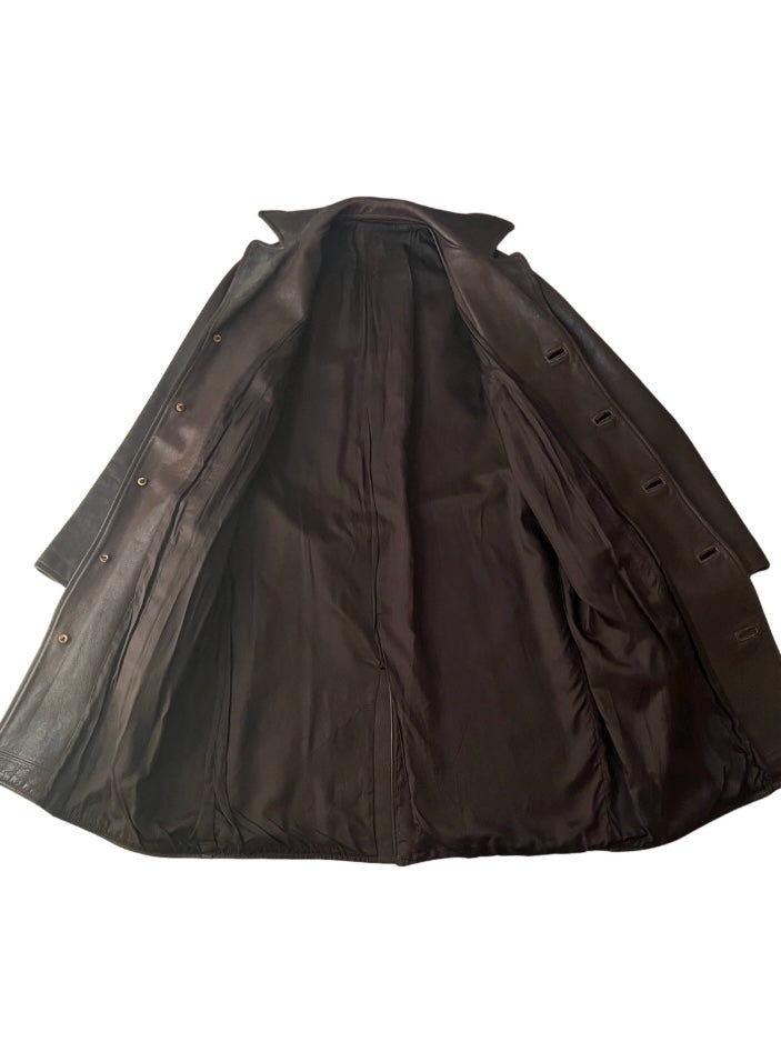 dark brown cowhide leather coat