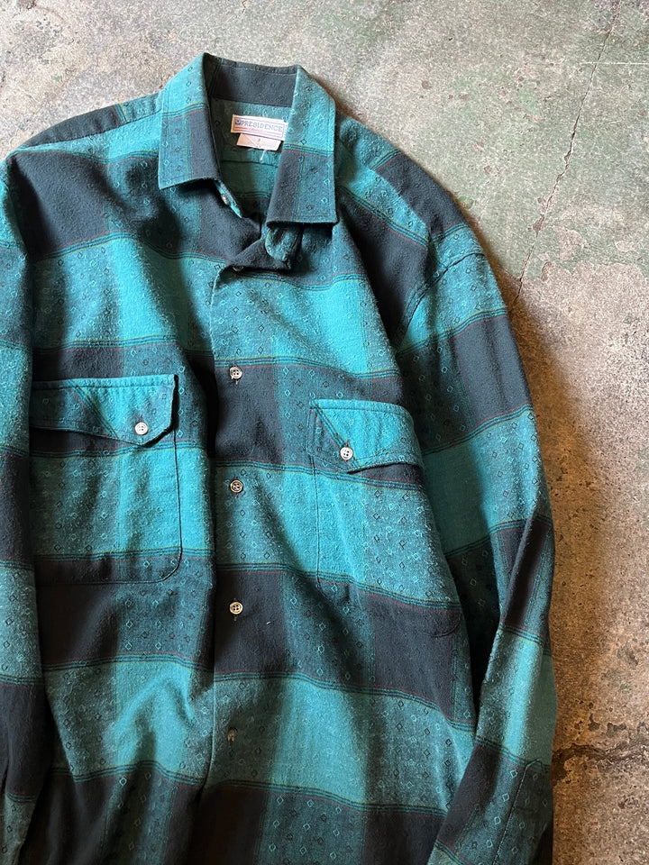 1980-90s FRANCE made green × black check shirt
