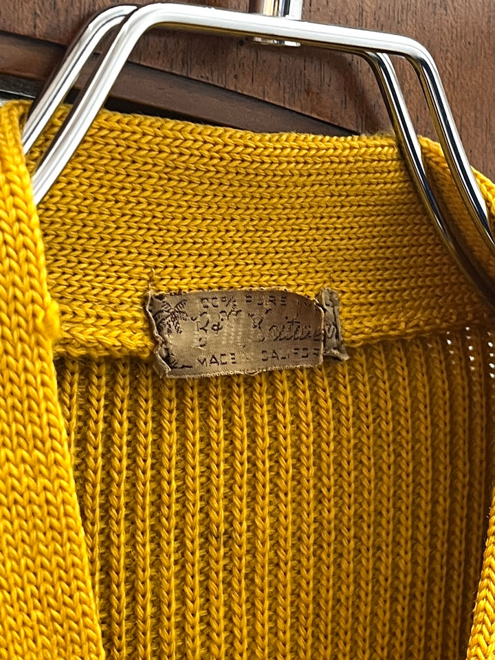 1950-60s mustard letterd knit cardigan
