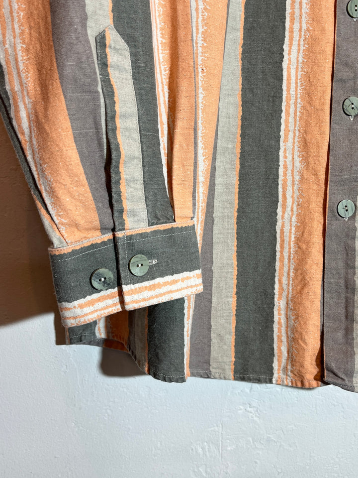 1990s gray × pale orange stripe shirt