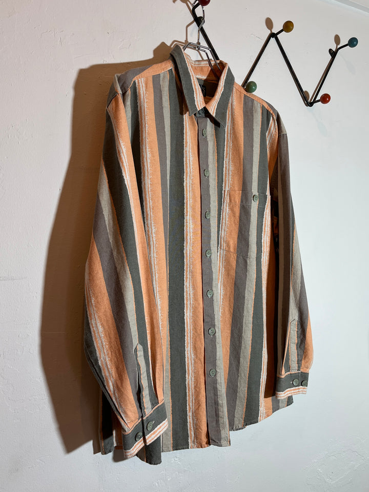 1990s gray × pale orange stripe shirt
