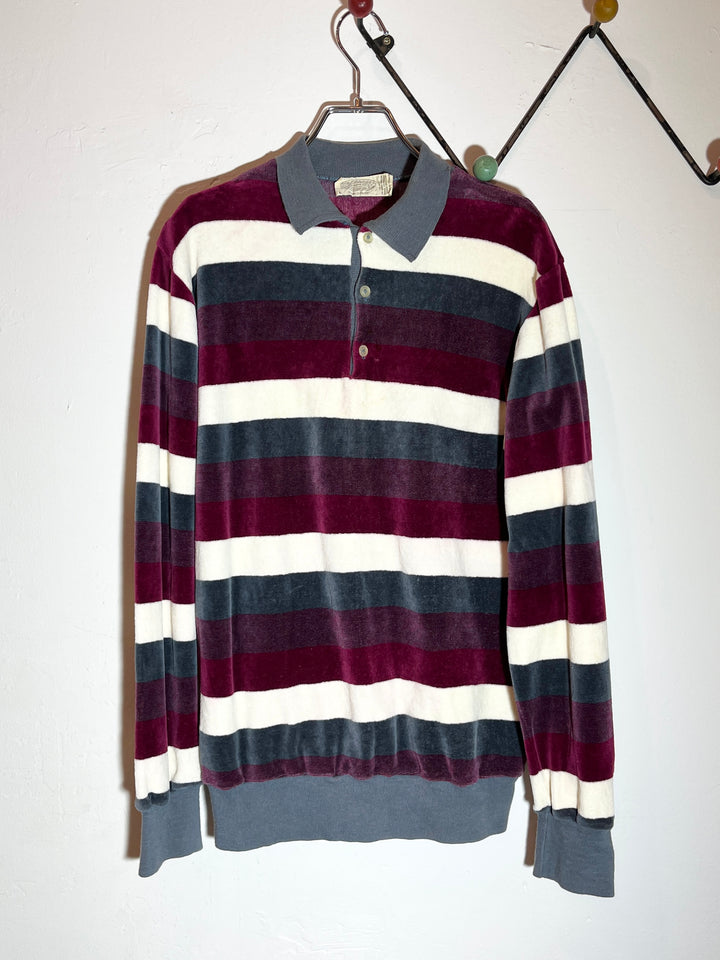 1970-80s multi color velour polo shirt