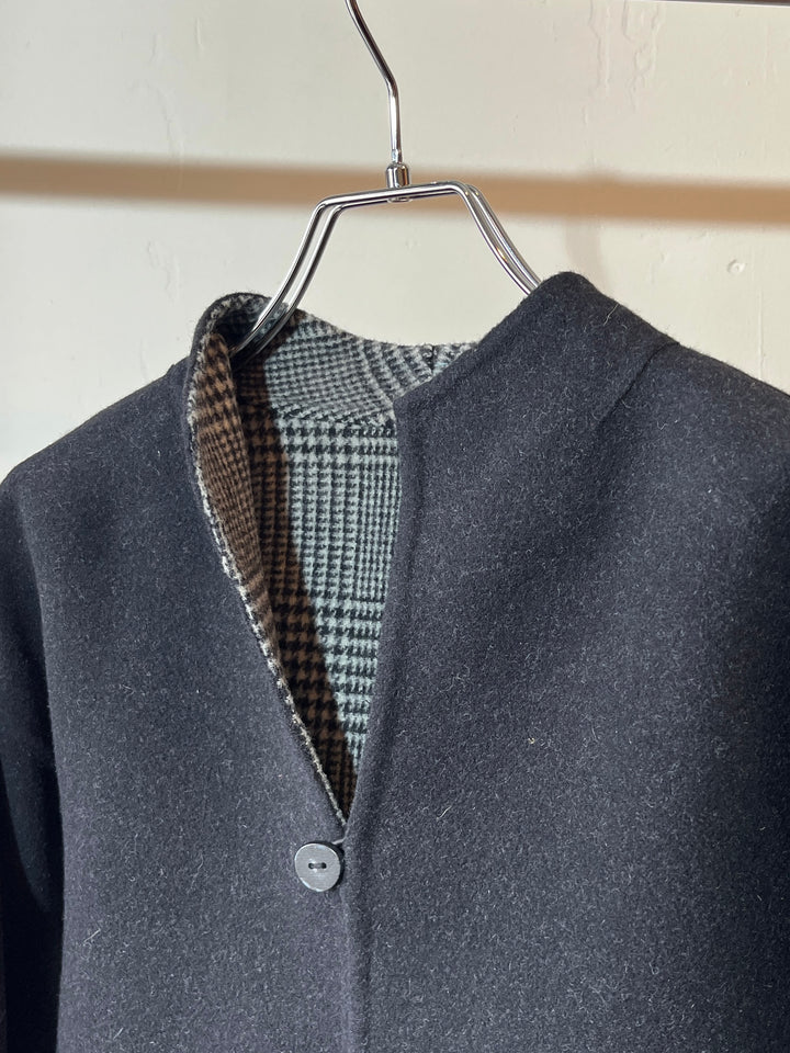 1990s "L.L.Bean" glen check collarless reversible jacket