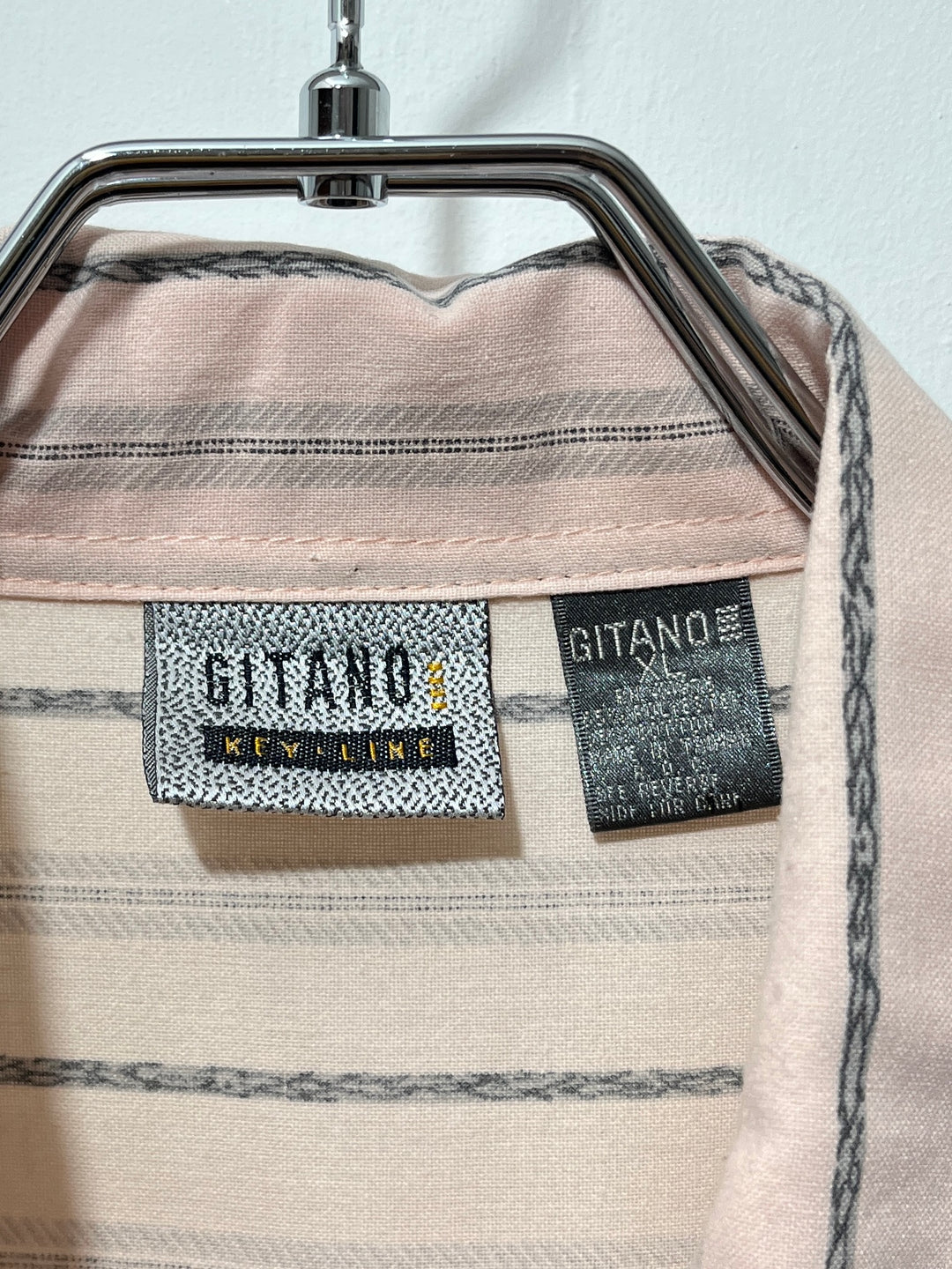 1990s pink × gray stripes s/s shirt
