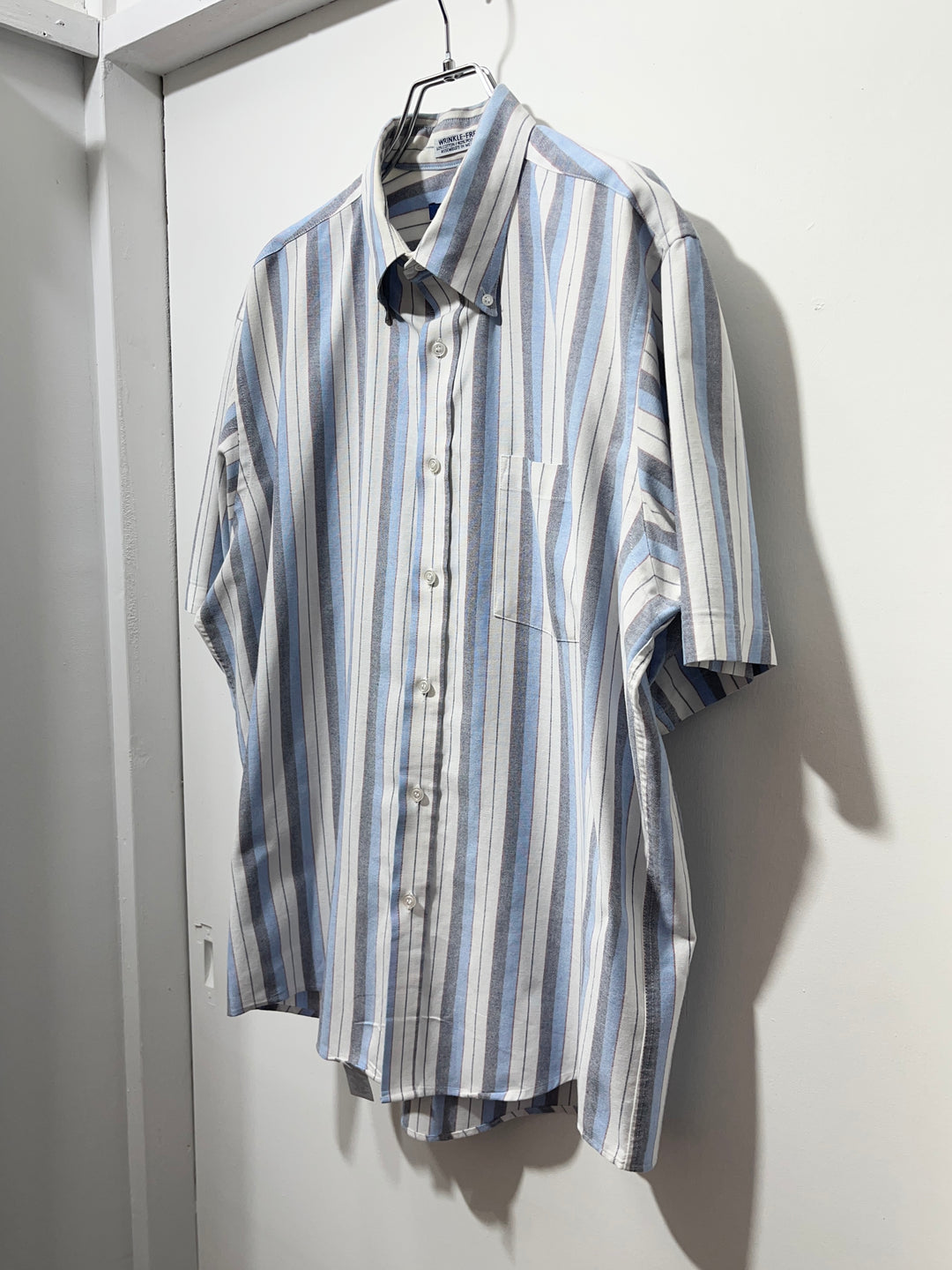 1990-00s pale blue × gray stripes s/s shirt