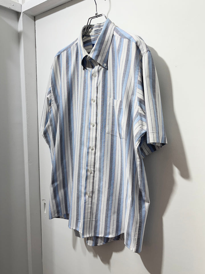 1990-00s pale blue × gray stripes s/s shirt