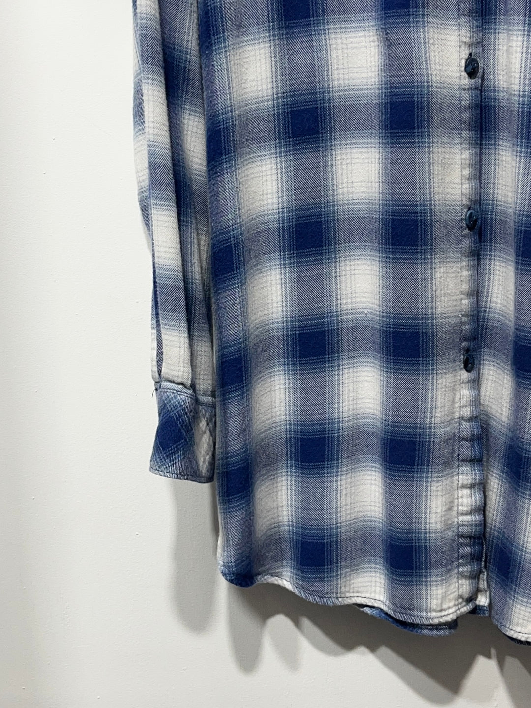 1990s blue × white ombré check flannel shirt