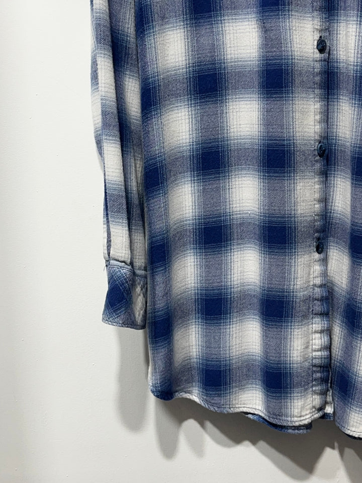 1990s blue × white ombré check flannel shirt