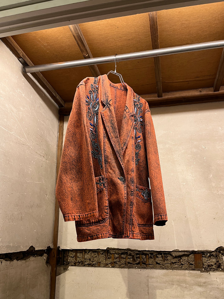 1980-90s red orange garment dye denim jacket