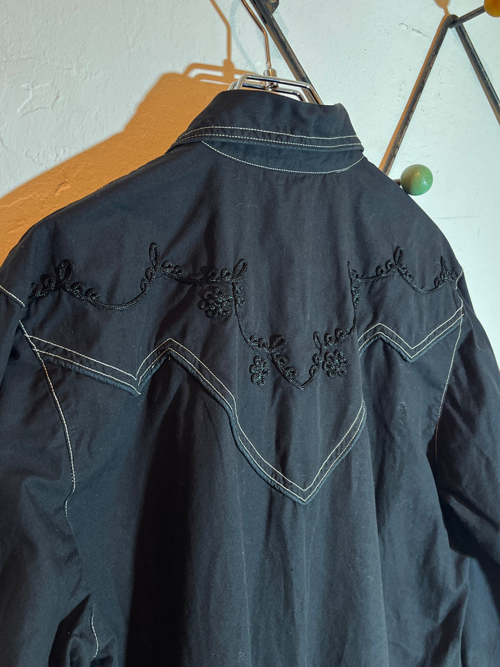1990s black embroidered western shirt