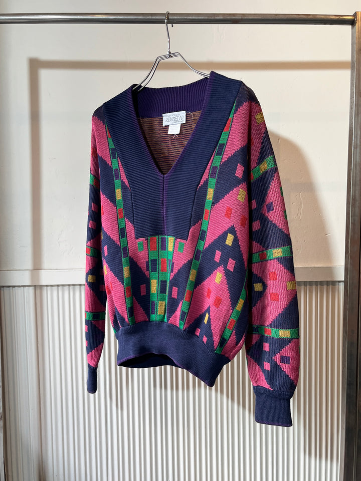 1980-90s ITALY made abstract placket V-neck knit