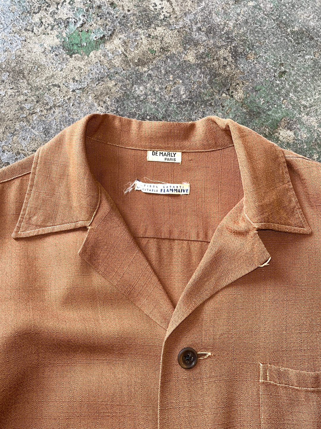 1940-50s "DE MARLY" terracotta open collar s/s shirt